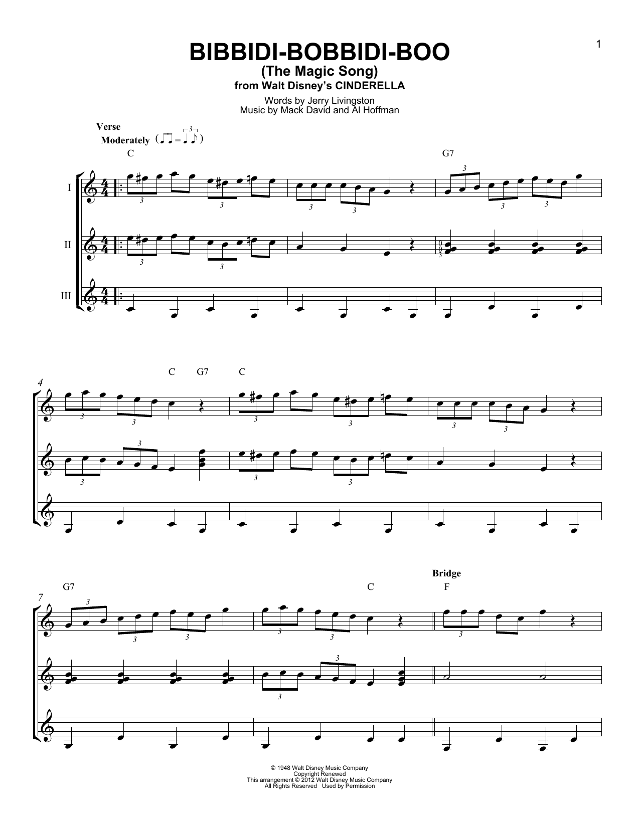 Bibbidi-Bobbidi-Boo (The Magic Song) (from Cinderella) (Guitar Ensemble) von Verna Felton