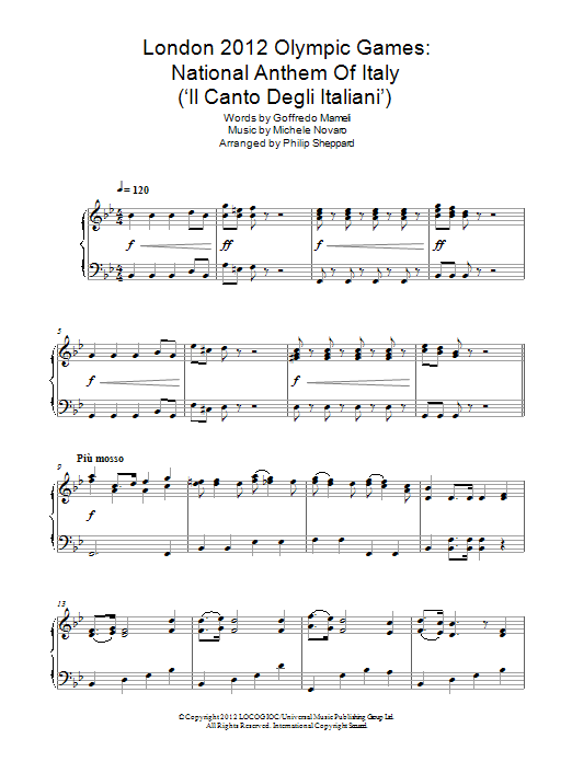 London 2012 Olympic Games: National Anthem Of Italy ('Il Canto Degli Italiani') (Piano Solo) von Philip Sheppard