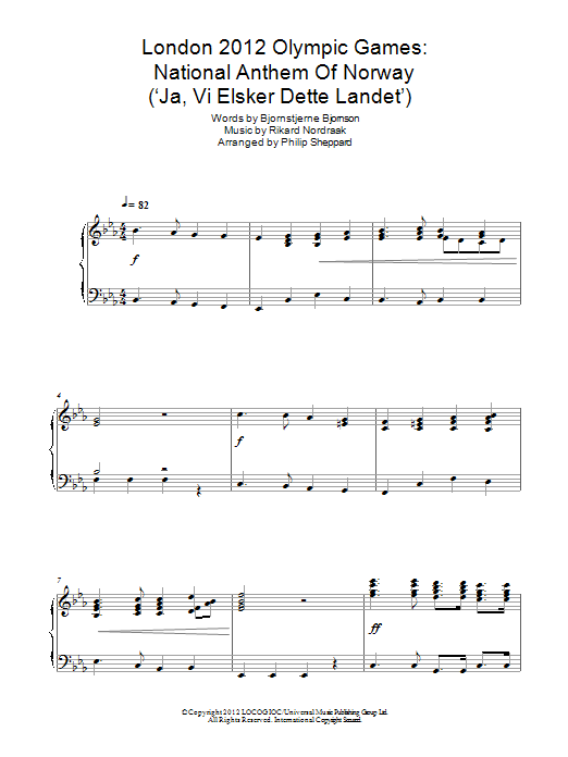 London 2012 Olympic Games: National Anthem Of Norway ('Ja, Vi Elsker Dette Landet') (Piano Solo) von Philip Sheppard