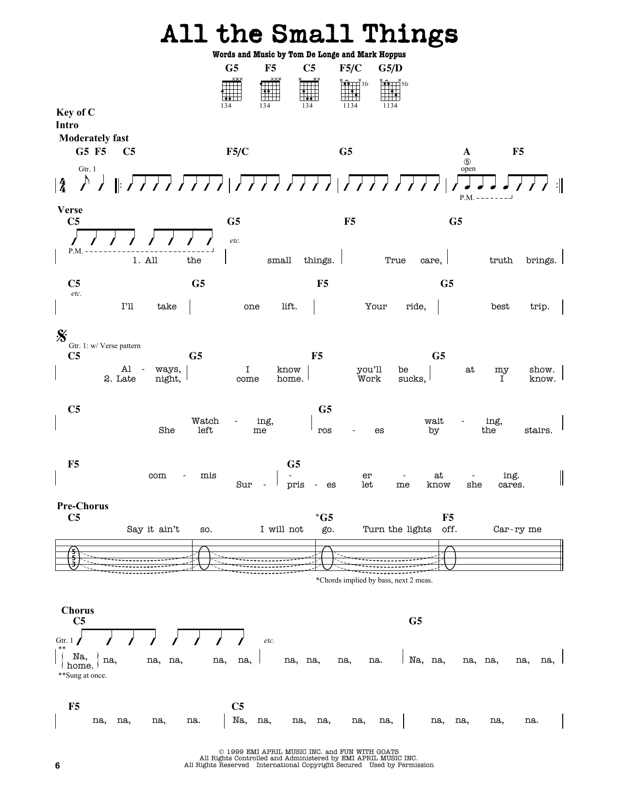 All The Small Things (Guitar Lead Sheet) von Blink 182