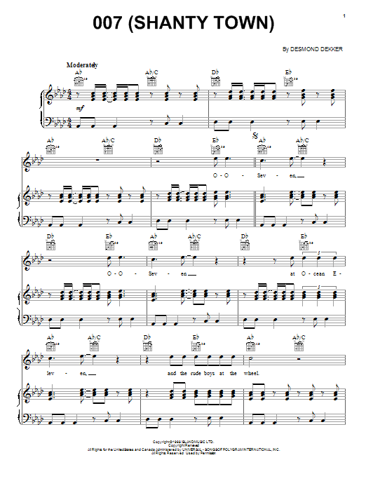 007 (Shanty Town) (Piano, Vocal & Guitar Chords (Right-Hand Melody)) von Desmond Dekker