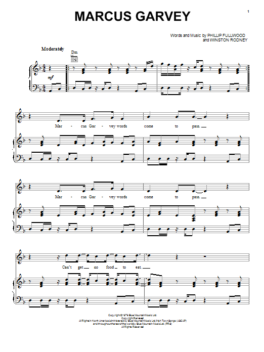 Marcus Garvey (Piano, Vocal & Guitar Chords (Right-Hand Melody)) von Winston Rodney