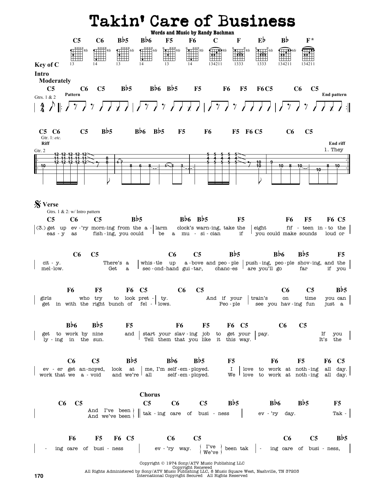Takin' Care Of Business (Guitar Lead Sheet) von Bachman-Turner Overdrive