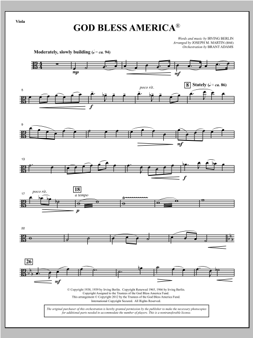 God Bless America - Viola (Choir Instrumental Pak) von Joseph Martin