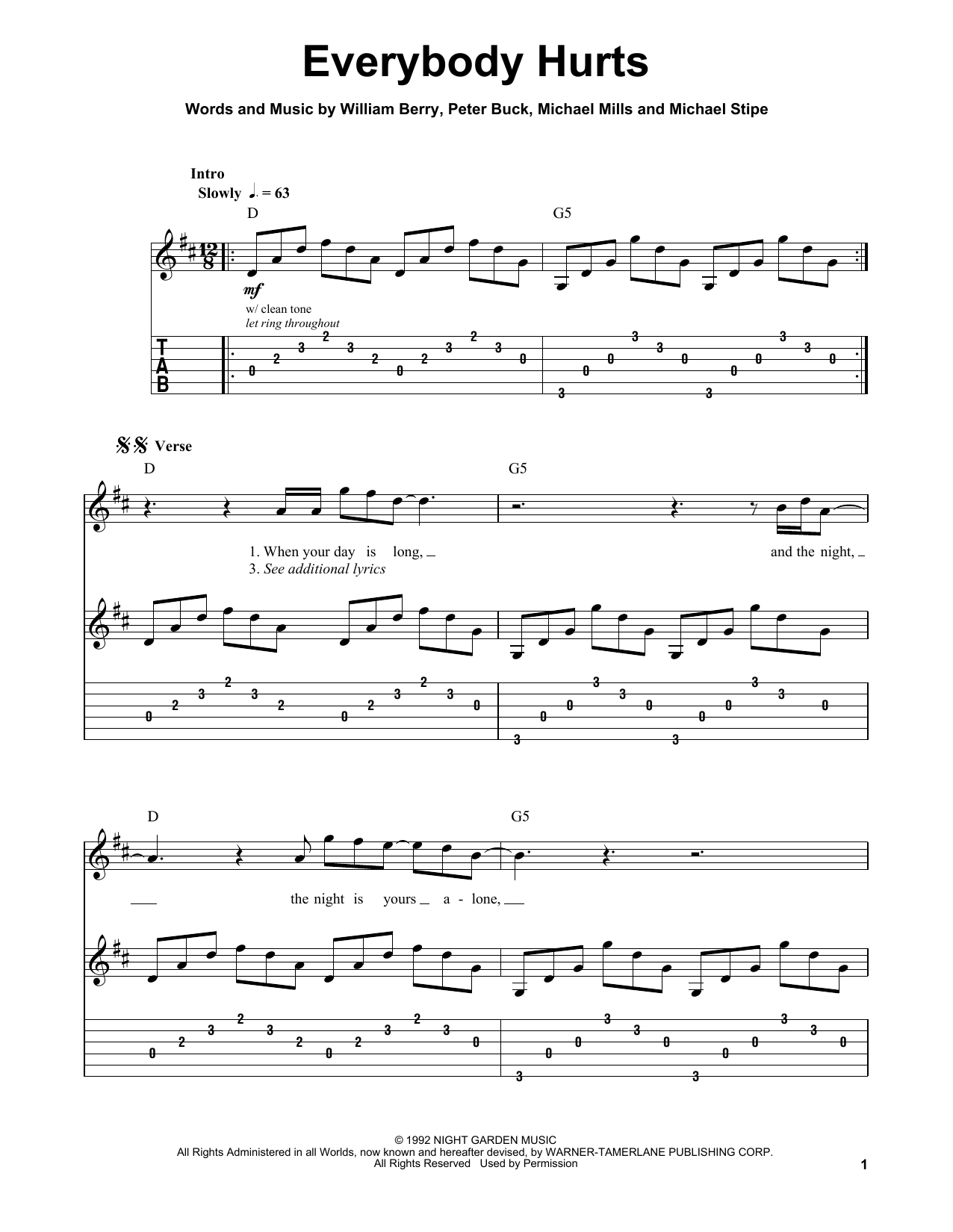 Everybody Hurts (Easy Guitar Tab) von R.E.M.