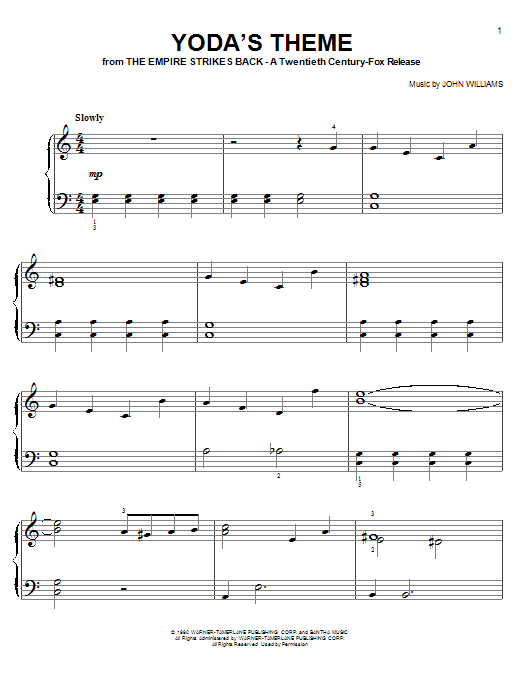 Yoda's Theme (from Star Wars: The Empire Strikes Back) (Easy Piano) von John Williams
