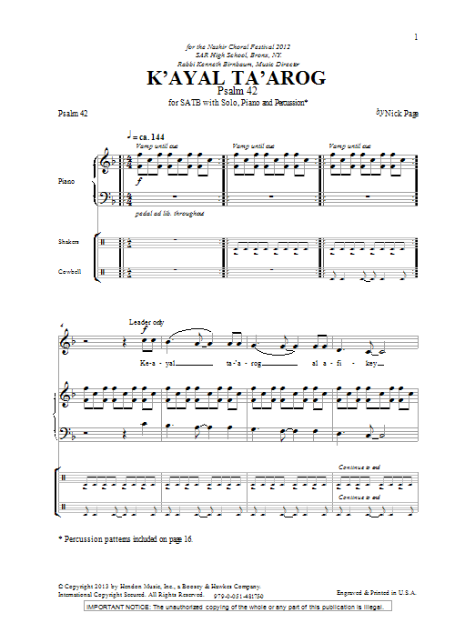 K'Ayal Ta'arog (SATB Choir) von Nick Page