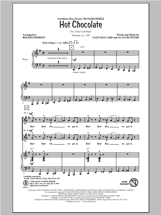 Hot Chocolate (from Polar Express) (arr. Roger Emerson) (2-Part Choir) von Glen Ballard and Alan Silvestri