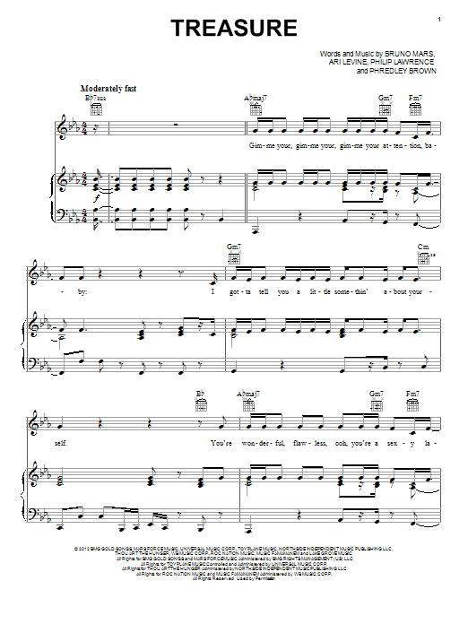 Treasure (Piano, Vocal & Guitar Chords (Right-Hand Melody)) von Bruno Mars