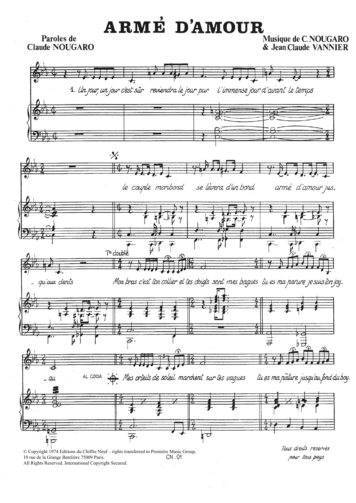Arme D'amour (Piano & Vocal) von Claude Nougaro