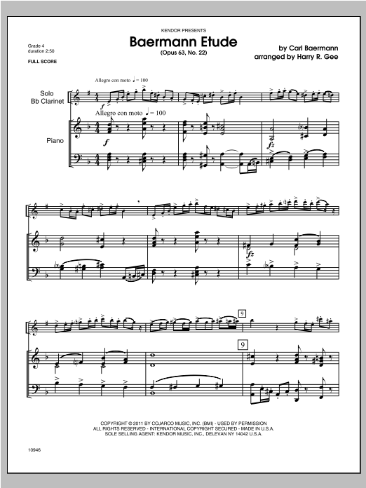 Baermann Etude - Piano/Score (Woodwind Solo) von Gee