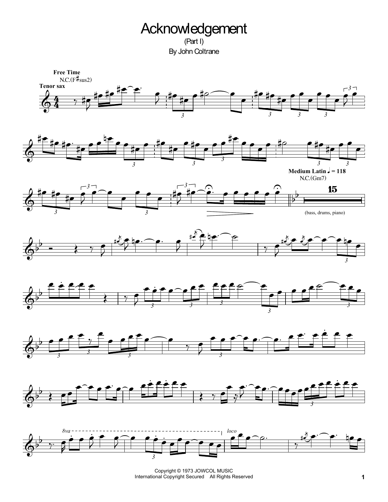 Acknowledgement (Tenor Sax Transcription) von John Coltrane
