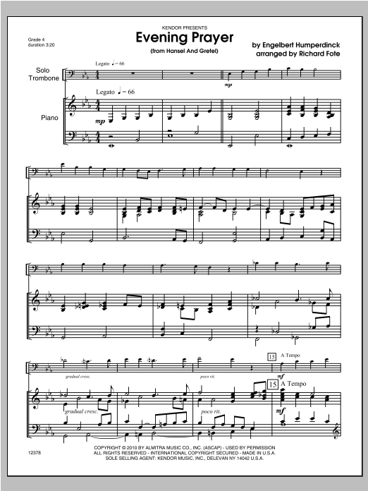 Evening Prayer (from Hansel And Gretel) - Piano/Score (Brass Solo) von Fote