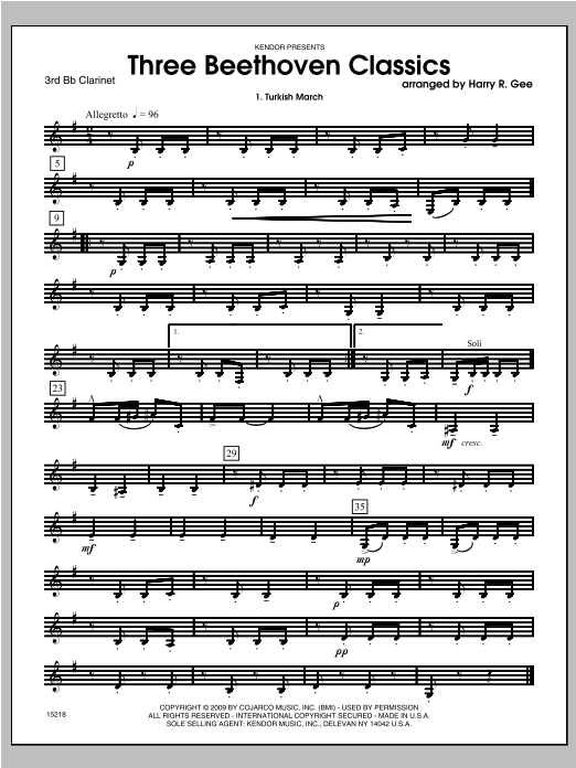 Three Beethoven Classics - Clarinet 3 (Woodwind Ensemble) von Gee
