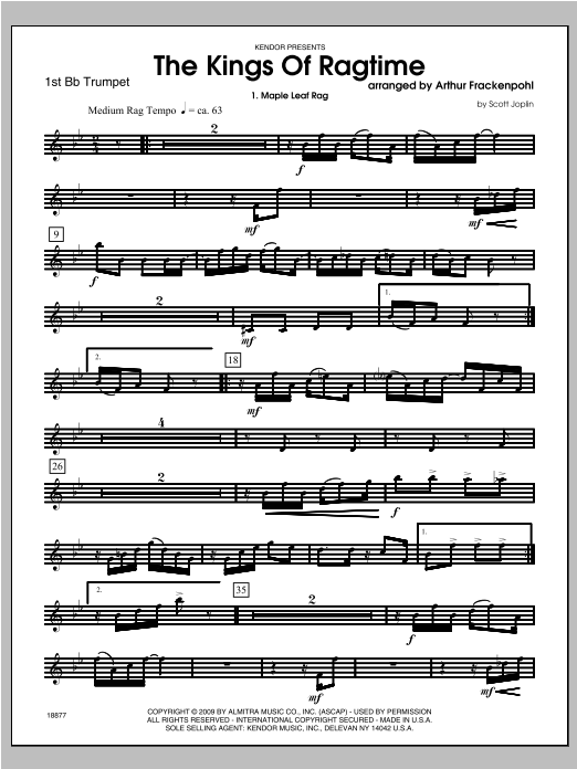Kings Of Ragtime, The - Trumpet 1 (Brass Ensemble) von Arthur Frackenpohl