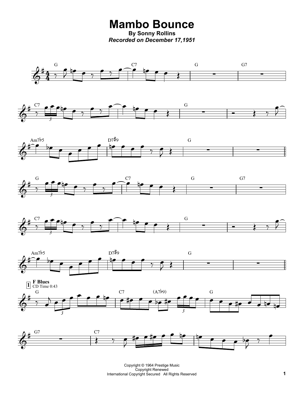 Mambo Bounce (Tenor Sax Transcription) von Sonny Rollins