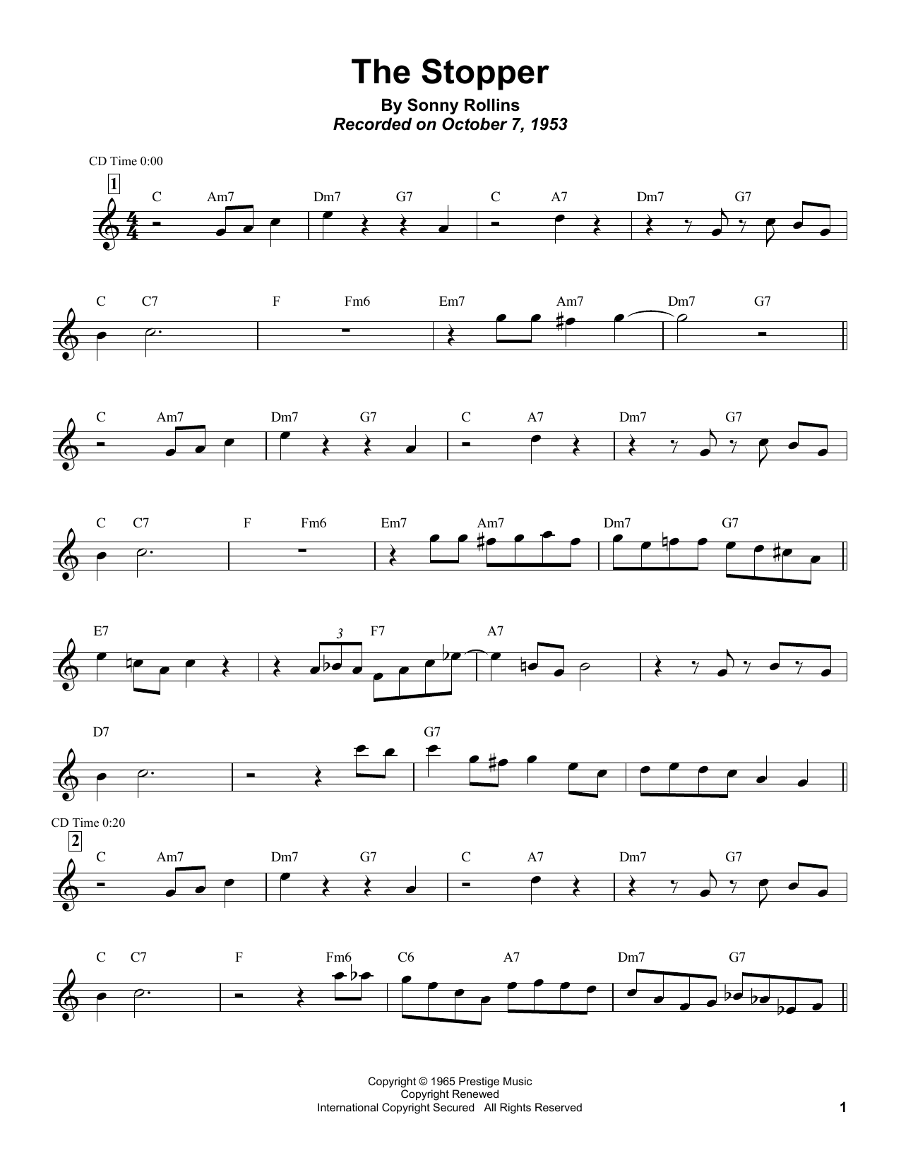 The Stopper (Tenor Sax Transcription) von Sonny Rollins