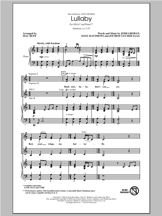Lullaby (SSAA Choir) von Mac Huff