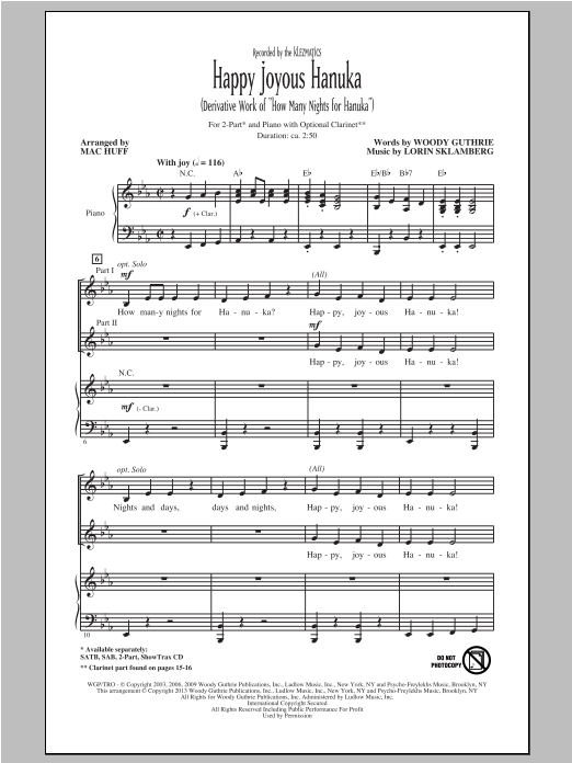 Happy Joyous Hanuka (2-Part Choir) von Mac Huff