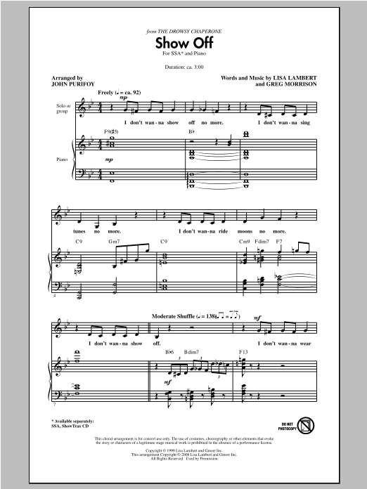 Show Off (from The Drowsy Chaperone) (SSA Choir) von John Purifoy