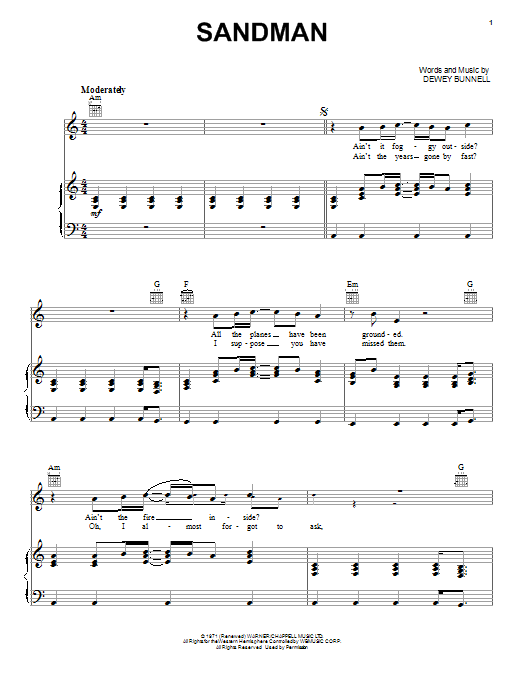 Sandman (Piano, Vocal & Guitar Chords (Right-Hand Melody)) von America