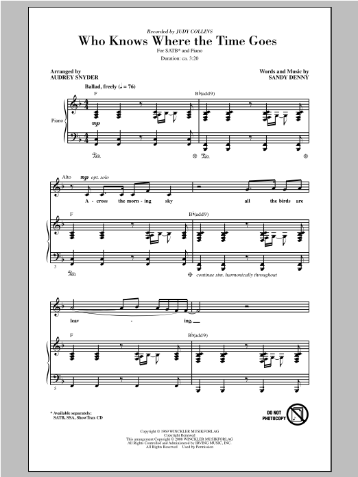 Who Knows Where The Time Goes (SATB Choir) von Audrey Snyder