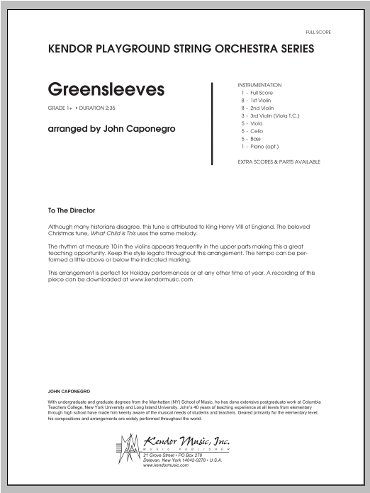 Greensleeves - Full Score (Orchestra) von Caponegro