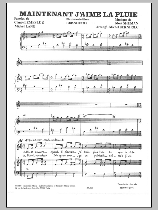 Maintenant J'aime La Pluie (Piano & Vocal) von Mort Shuman