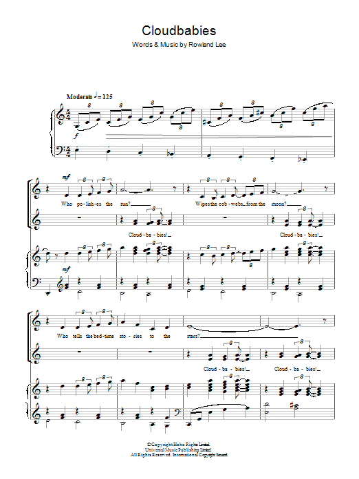 Cloudbabies Theme (Piano, Vocal & Guitar Chords) von Rowland Lee