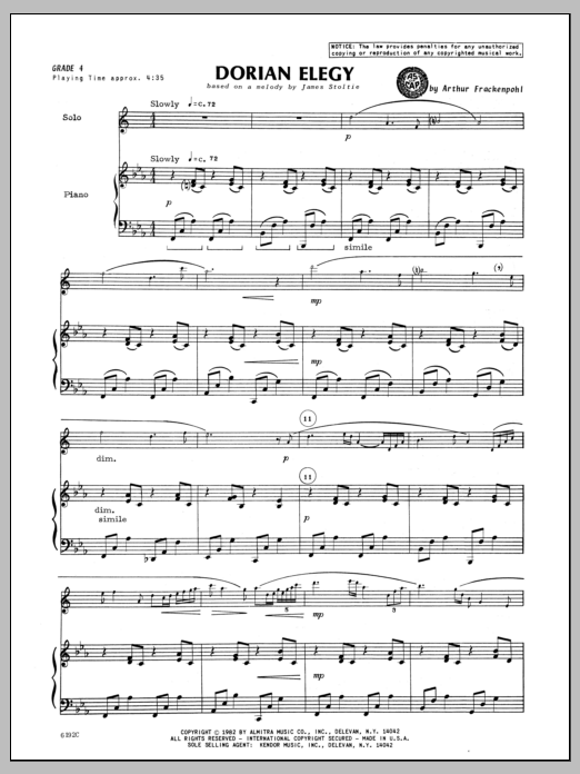 Dorian Elegy - Piano (Woodwind Solo) von Arthur Frackenpohl