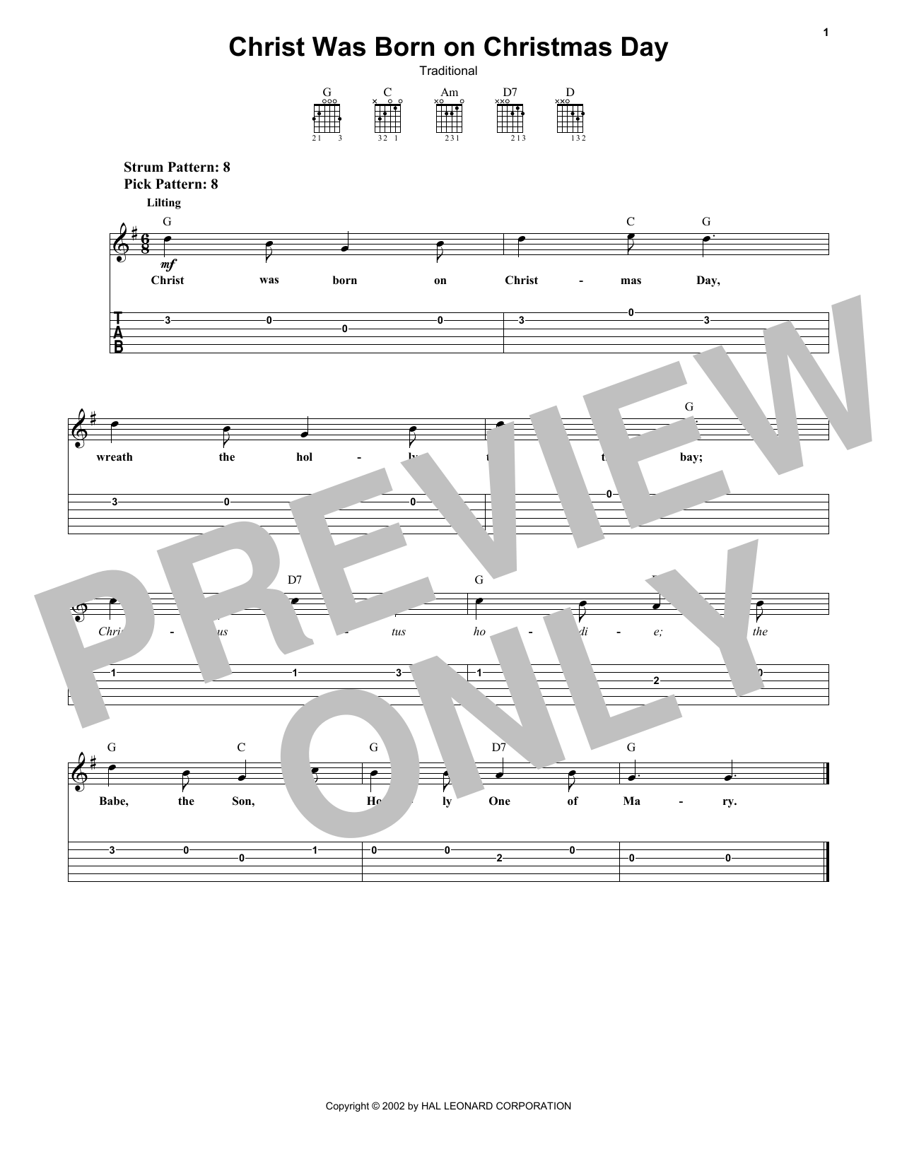 Christ Was Born On Christmas Day (Easy Guitar Tab) von Traditional