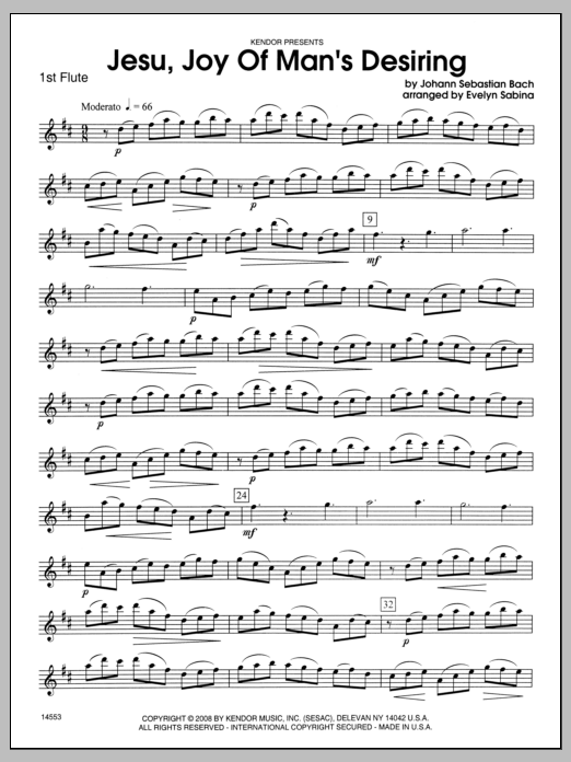 Jesu, Joy of Man's Desiring - Flute 1 (Woodwind Ensemble) von Evelyn Sabina