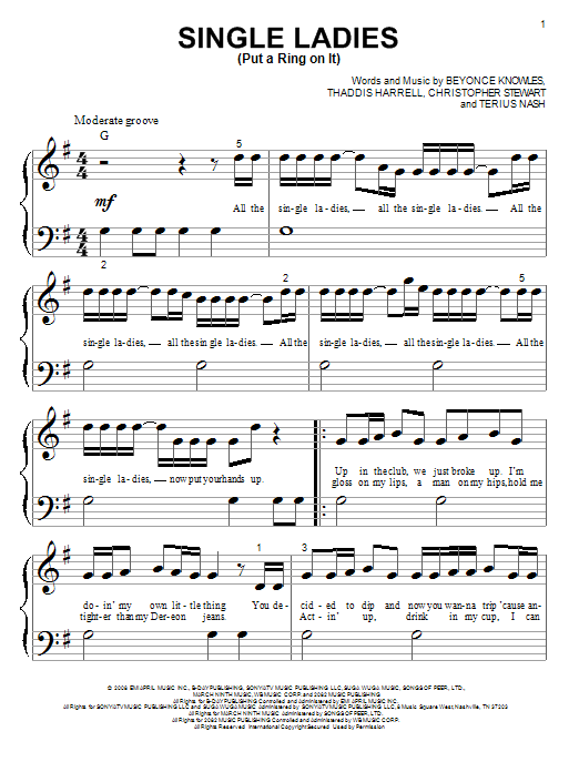 Single Ladies (Put A Ring On It) (Big Note Piano) von Beyonc