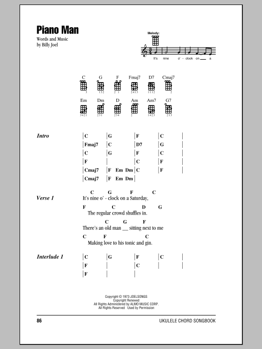 Piano Man (Ukulele Chords/Lyrics) von Billy Joel