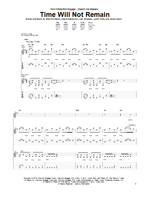 Time Will Not Remain (Guitar Tab) von Killswitch Engage