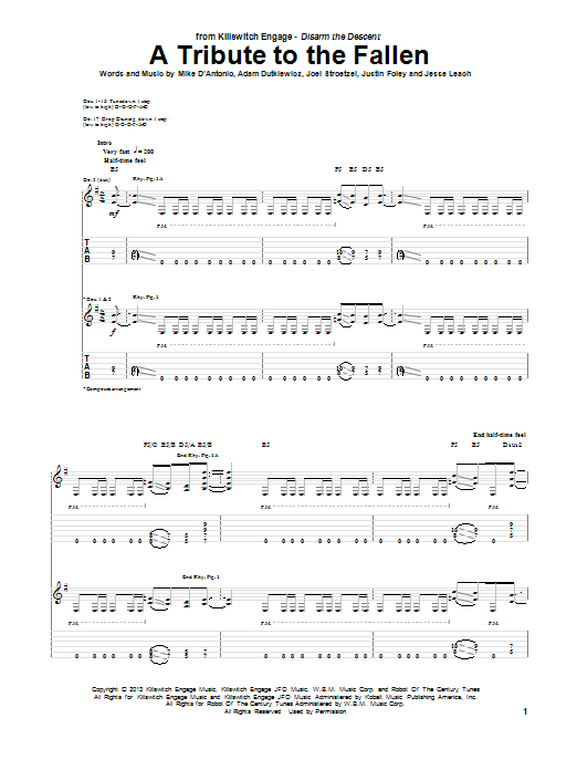 A Tribute To The Fallen (Guitar Tab) von Killswitch Engage