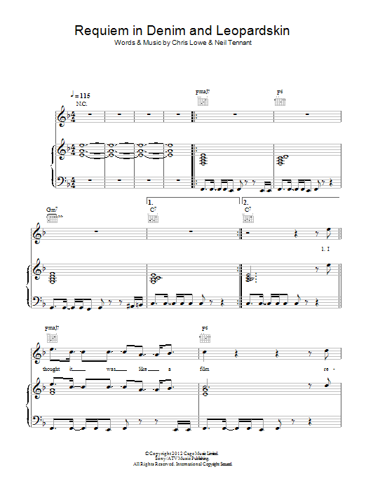 Requiem In Denim And Leopardskin (Piano, Vocal & Guitar Chords) von Pet Shop Boys