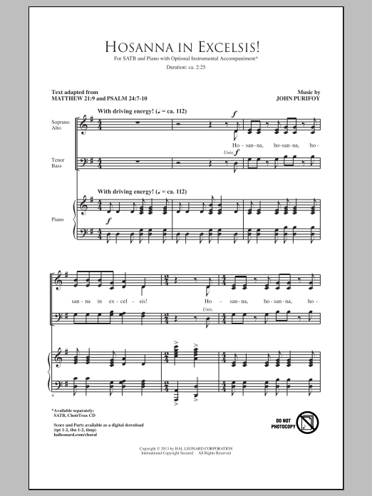 Hosanna In Excelsis! (SATB Choir) von John Purifoy
