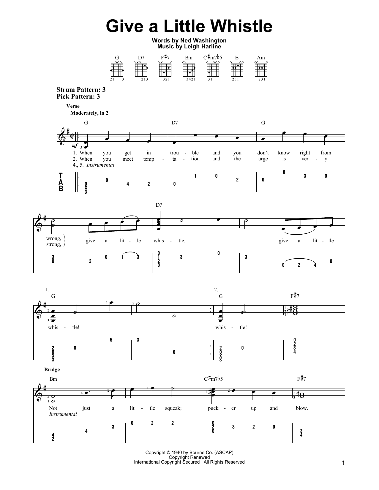 Give A Little Whistle (from Pinocchio) (Easy Guitar Tab) von Ned Washington & Leigh Harline