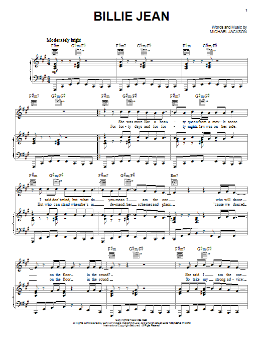 Billie Jean (Piano, Vocal & Guitar Chords (Right-Hand Melody)) von Michael Jackson