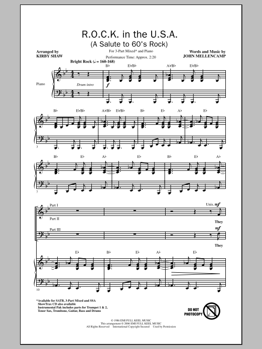 R.O.C.K. In The U.S.A. (A Salute To 60's Rock) (3-Part Mixed Choir) von Kirby Shaw