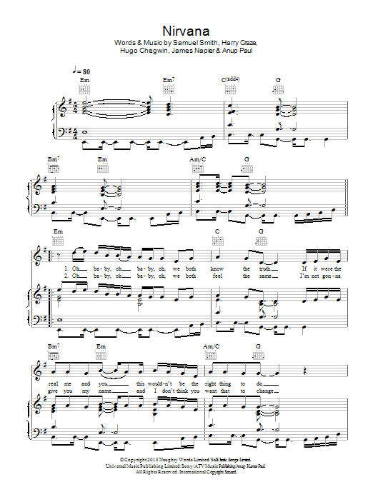 Nirvana (Piano, Vocal & Guitar Chords) von Sam Smith