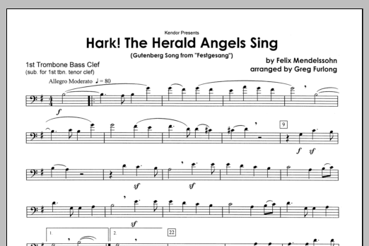 Hark! The Herald Angels Sing - 1st Tenor Trombone (Bass Clef) (Brass Ensemble) von Furlong