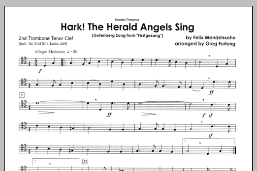 Hark! The Herald Angels Sing - 2nd Trombone in Bb (T.C.) (Brass Ensemble) von Furlong