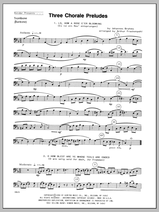 Three Chorale Preludes - Trombone (Brass Ensemble) von Arthur Frackenpohl