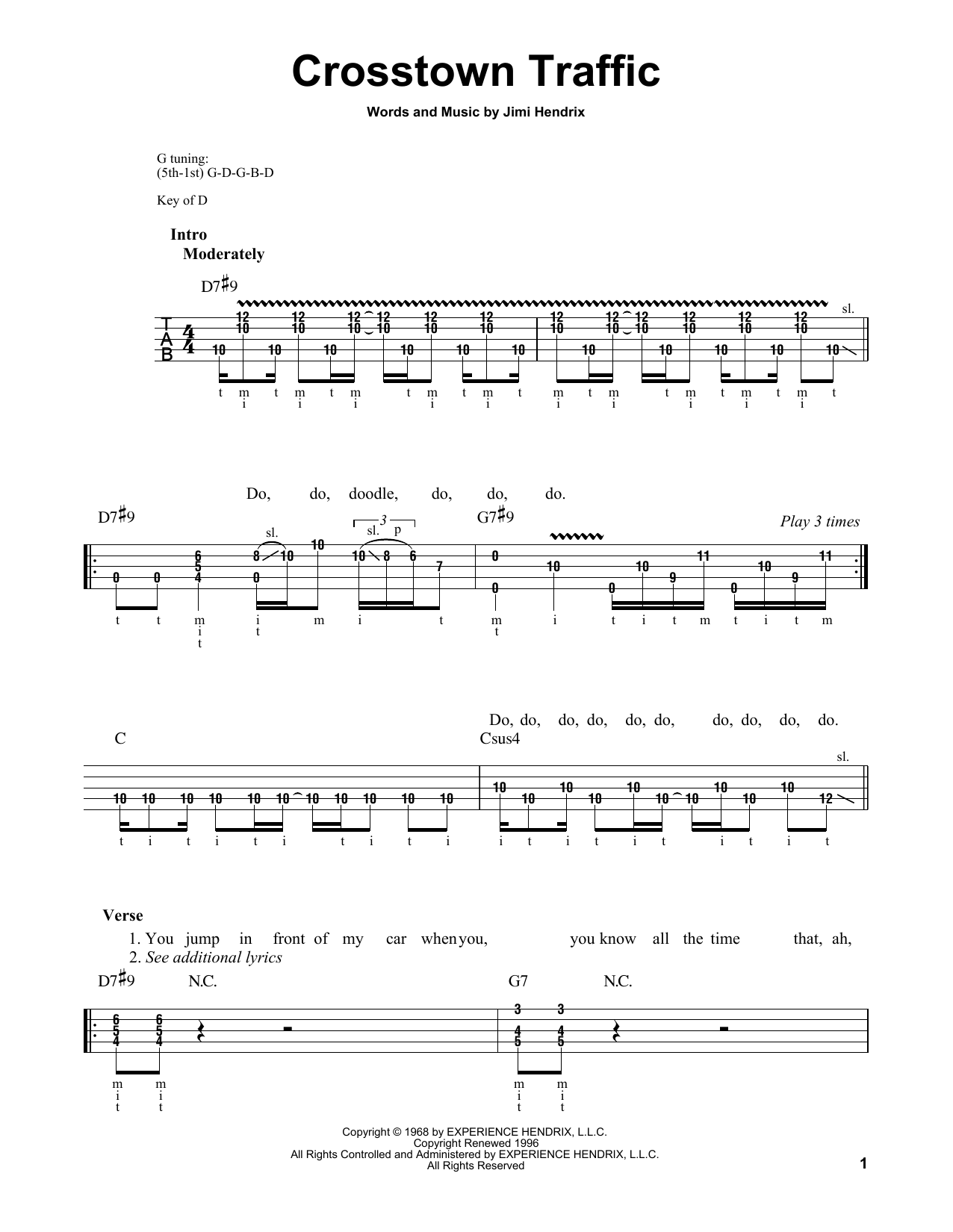 Crosstown Traffic (Banjo Tab) von Jimi Hendrix