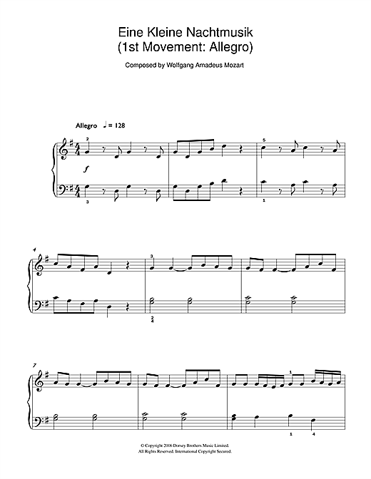 Allegro from Eine Kleine Nachtmusik K525 (Beginner Piano) von Wolfgang Amadeus Mozart