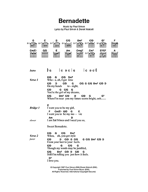 Bernadette (Guitar Chords/Lyrics) von Paul Simon