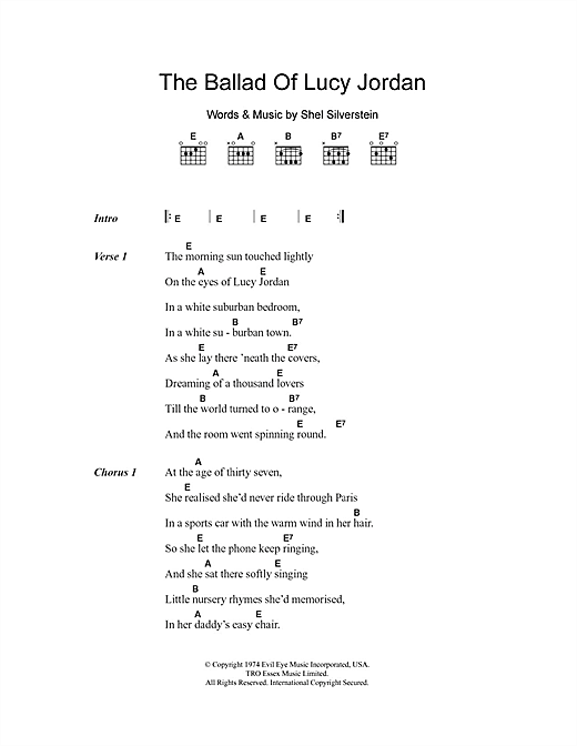 Monopol klima hovedlandet The Ballad Of Lucy Jordan Guitar Chords/Lyrics - Online Noten von Marianne  Faithfull - smd-101189