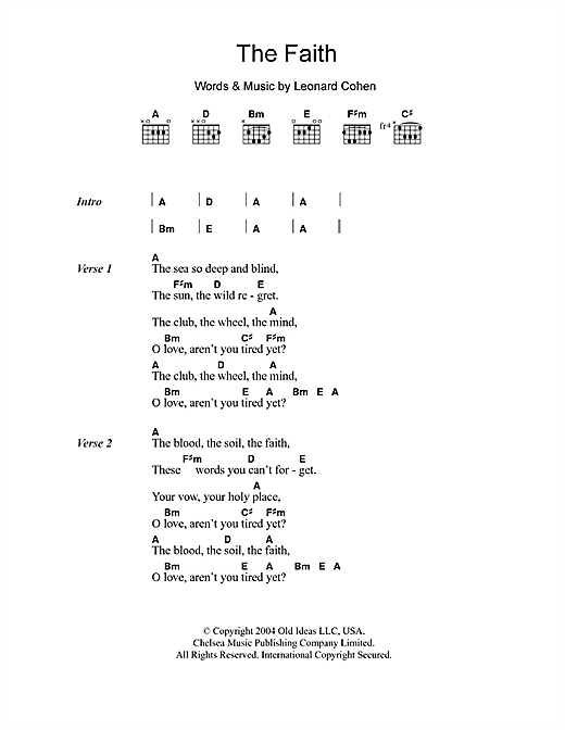 The Faith (Guitar Chords/Lyrics) von Leonard Cohen